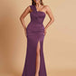 Elegant Soft Satin One Shoulder Strapless Side-Slit Mermaid Bridesmaid Dresses