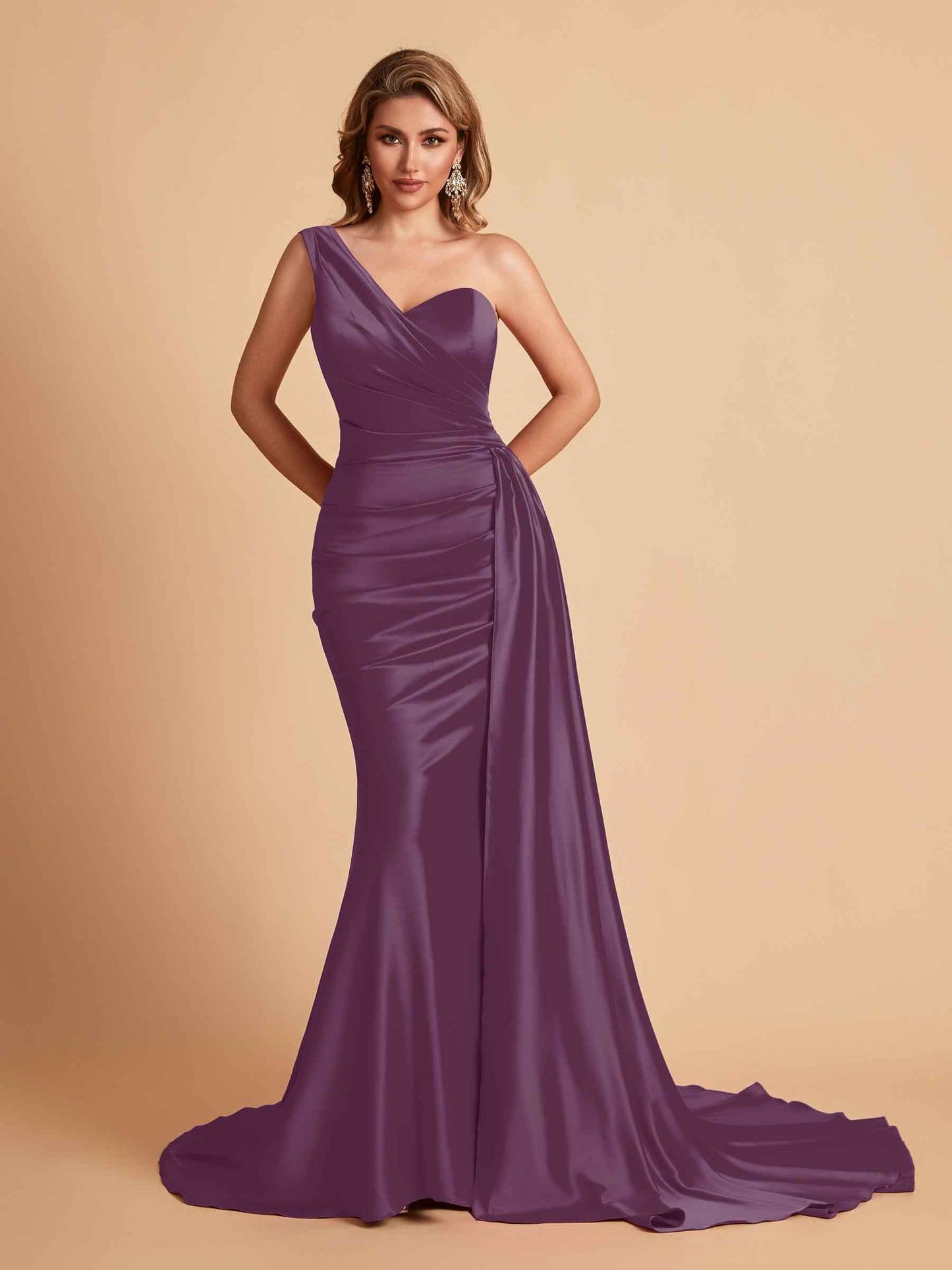 Sexy Satin Mermaid One Shoulder Maxi Long Bridesmaid Dresses Online