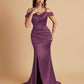 Sexy Soft Satin Mermaid Off Shoulder Side Slit Floor-Length Mermaid Bridesmaid Dresses
