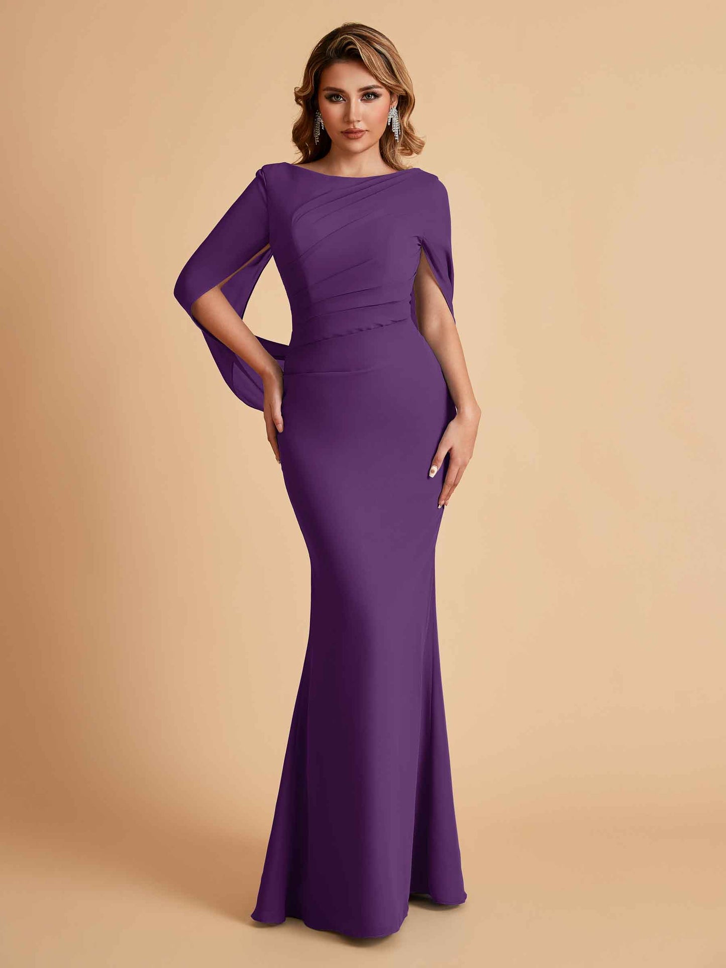 Elegant Mermaid Chiffon Half Sleeves Jewel Mother of the Brides Dresses Online