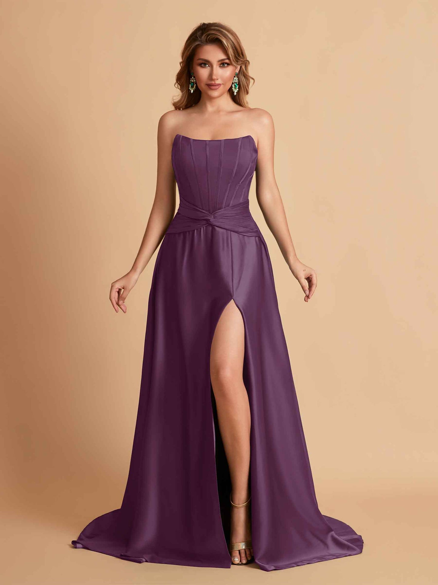 Elegant Satin Sweetheart A-Line Side Slit Floor Length Bridesmaid Dresses