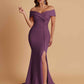 Elegant Soft Satin Mermaid Off Shoulder Side Slit Floor-Length Bridesmaid Dresses