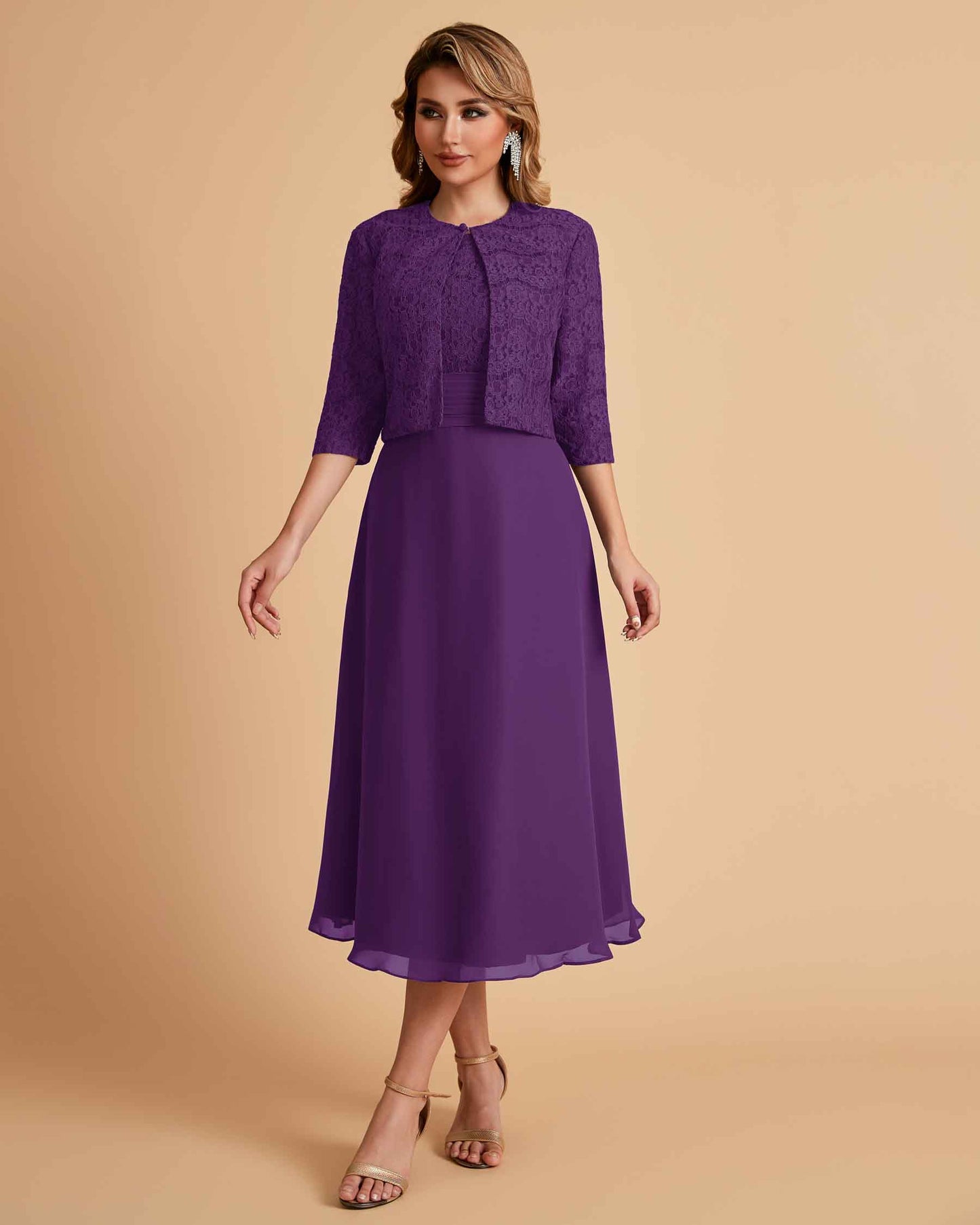 Elegant A-line Bateau Sleeveless Tea Length Mother of the Brides Dresses Online