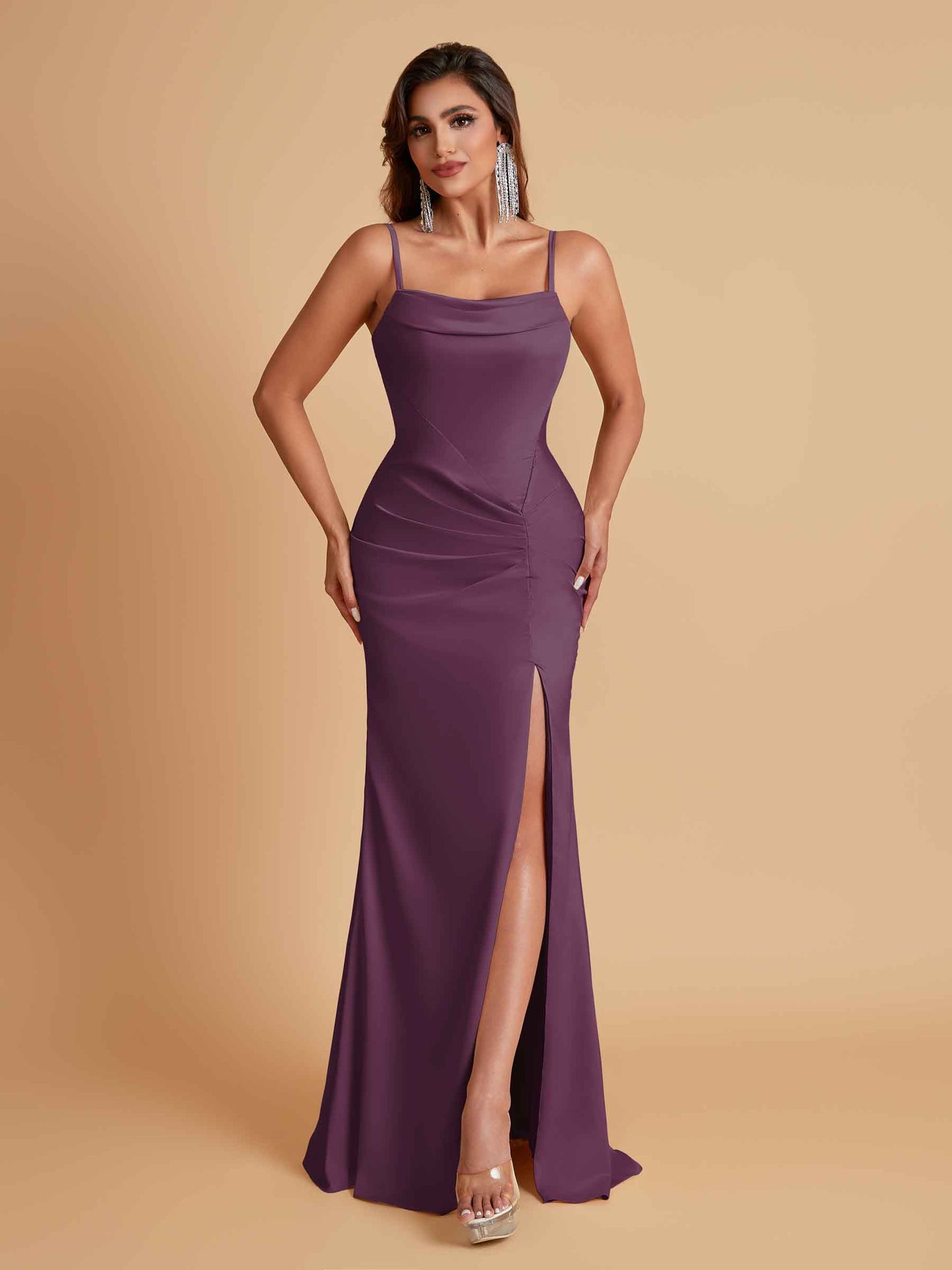 Gorgeous Spaghetti Straps Soft Satin Side Slit Floor-Length Mermaid Bridesmaid Dresses