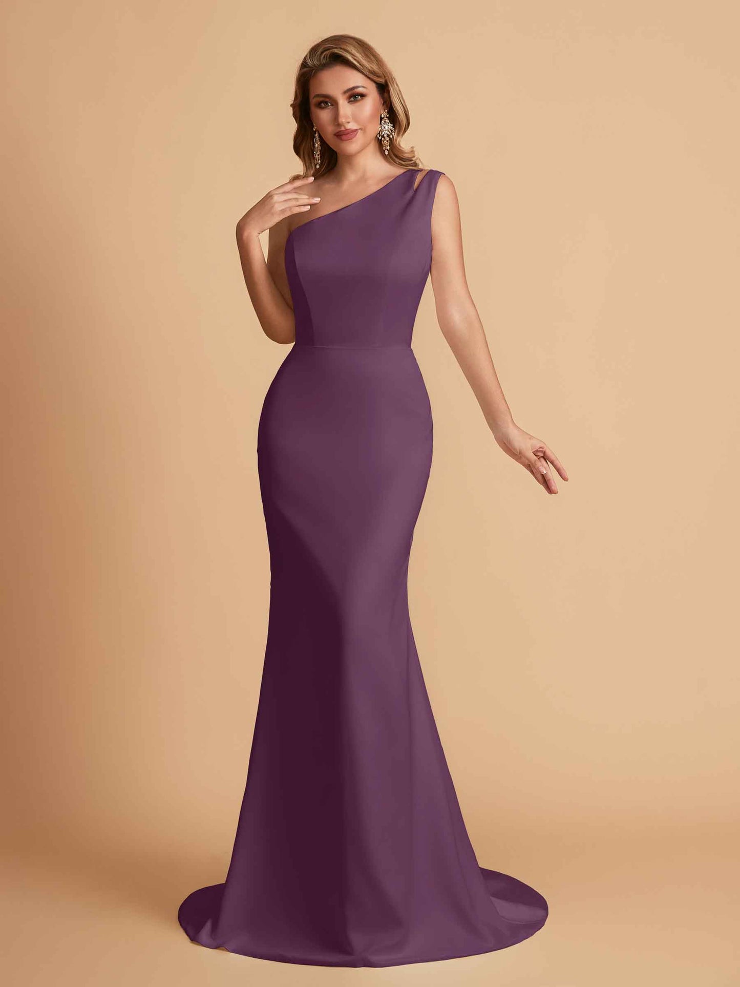 Elegant Satin One Shoulder Mermaid Side Slit Floor Length Bridesmaid Dresses