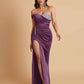 Sexy Soft Satin Mermaid One Shoulder Side Slit Floor-Length Mermaid Bridesmaid Dresses