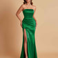 Elegant Soft Satin Strapless Split Side Mermaid Bridesmaid Dresses