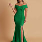 Elegant Soft Satin Mermaid Off Shoulder Side Slit Floor-Length Bridesmaid Dresses