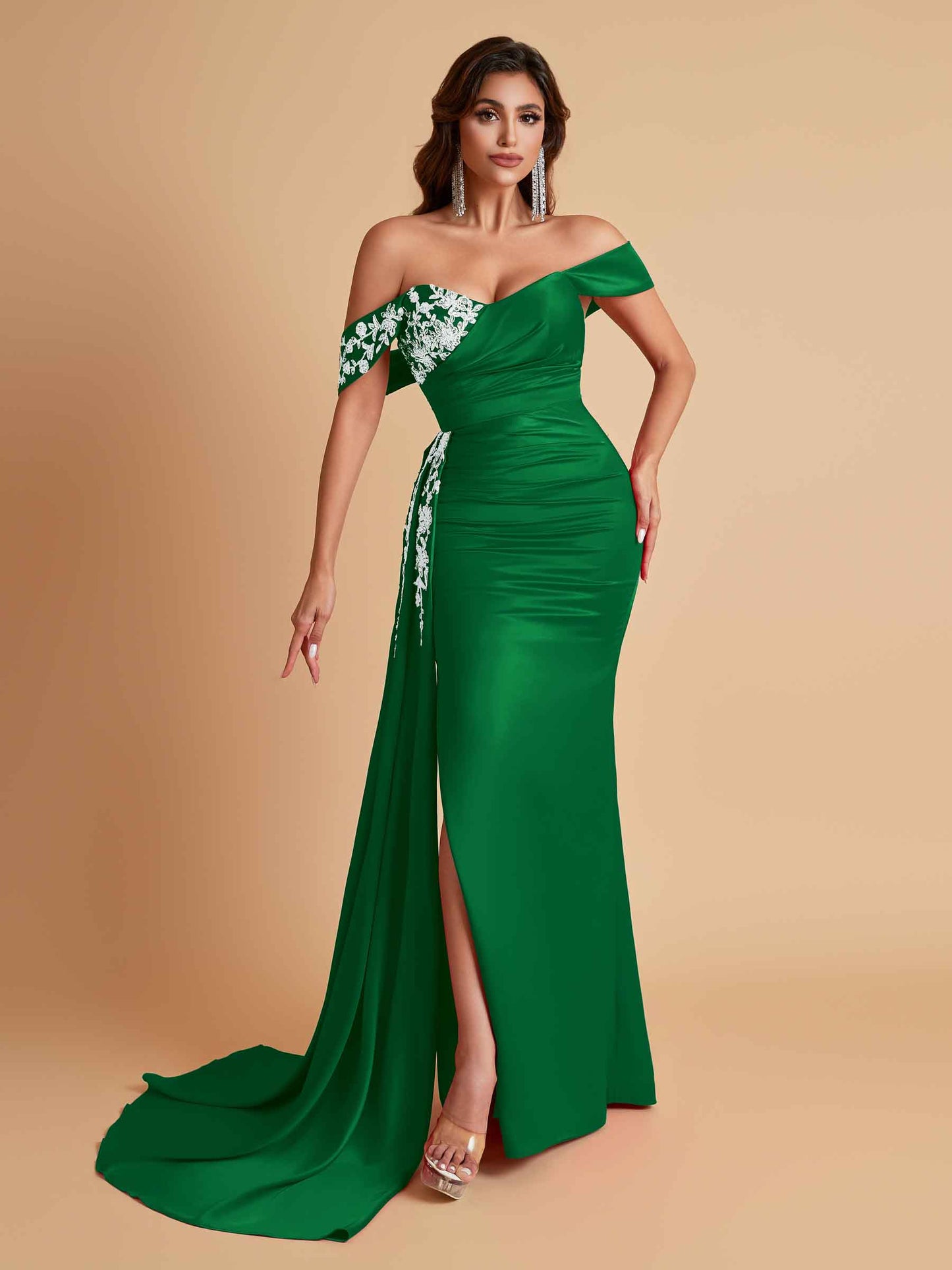 Elegant Soft Satin Mermaid Off Shoulder Floor-Length Mermaid Bridesmaid Dresses