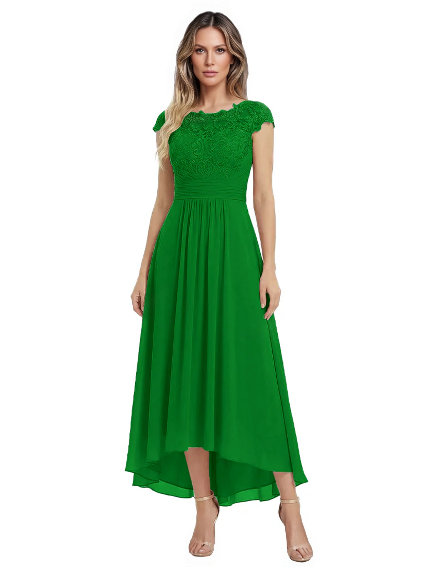 Elegant Evening Gown Trending 2026 Styles with Cap Sleeves High-Low Skirt