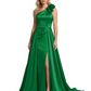One Shoulder Sleeveless Mother of the Brides Dresses Floor Length Slit With Train