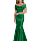 Luxury Emerald Formal Dress Off-the-Shoulder Satin Gown Trumpet Silhouette