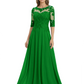 Illusion Neck Mother of the Bride Dress Half Sleeve Lace Applique Gowns Chiffon