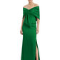 Formal Floor-Length Mother of the Bride Gown Satin Maxi Dress with Bow Neckline