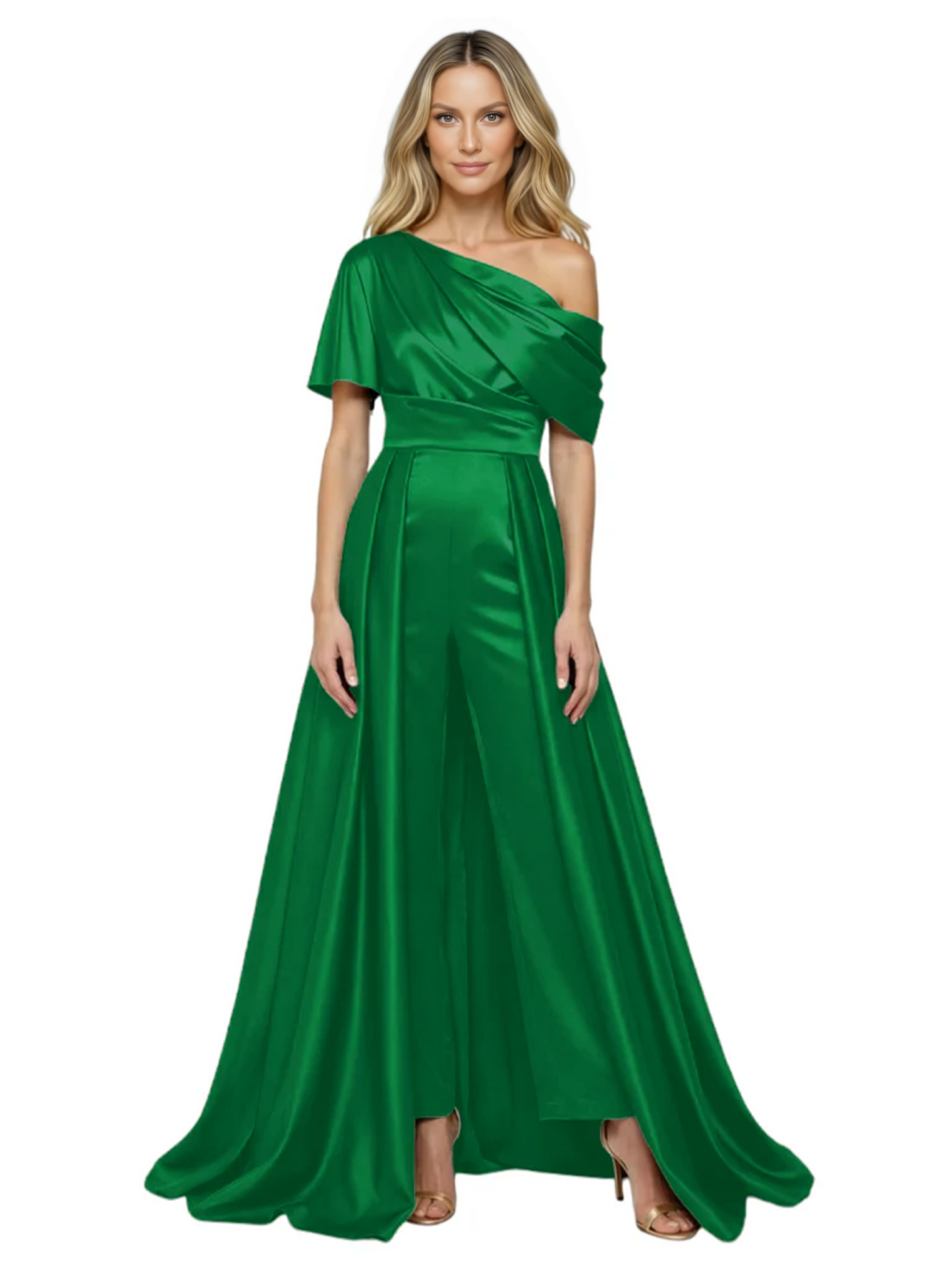 One Shoulder Mother of Bride jumpsuits Formal Gowns Floor Length Detachable Train