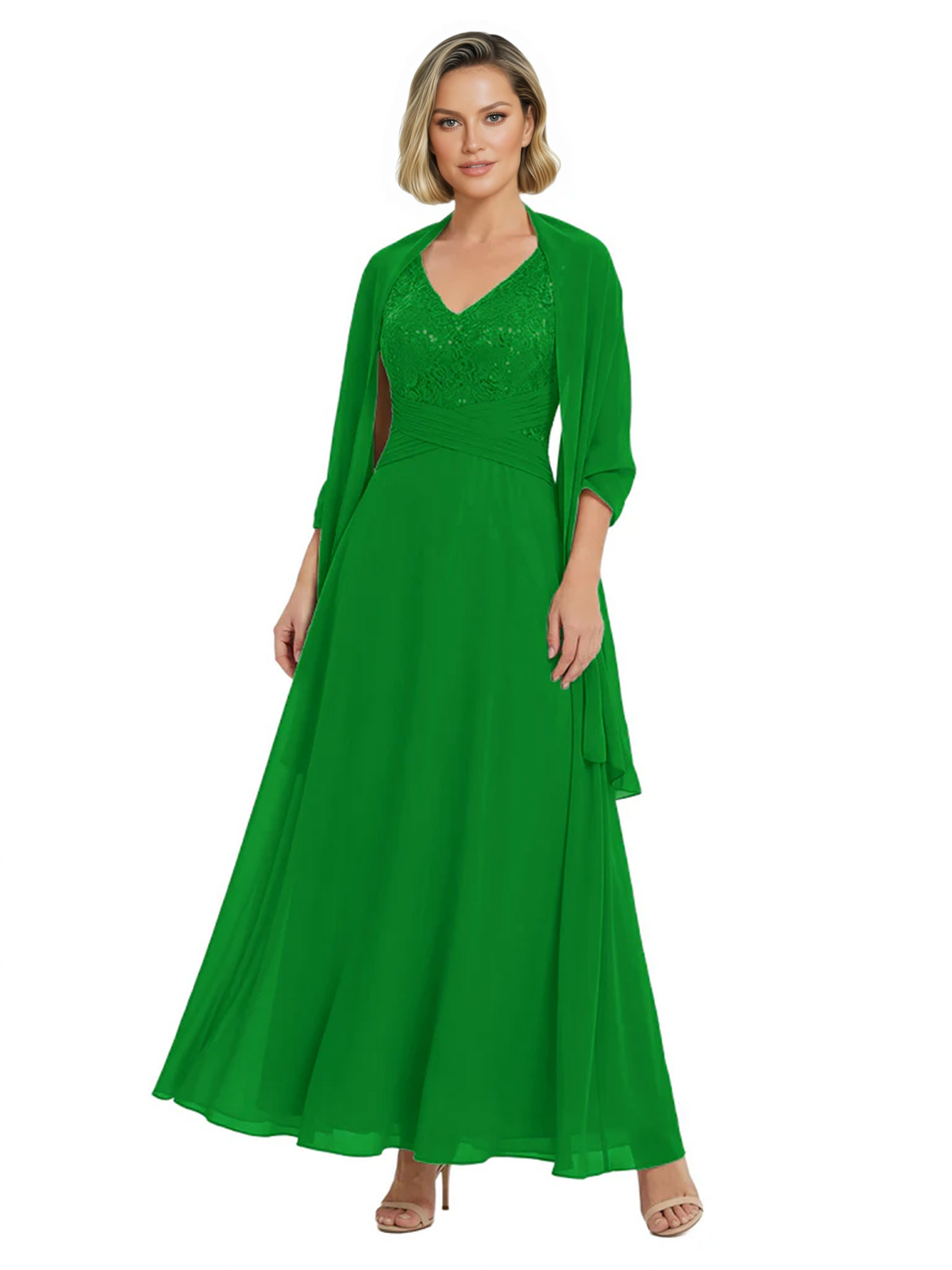 Luxury Formal Mother of Bride Dress Sparkling Sequin Top & Flowy Chiffon Skirt with Shawl