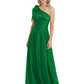 One-Shoulder Mother of the Bride Dress Satin Gown with Bow Ruched Empire Waist