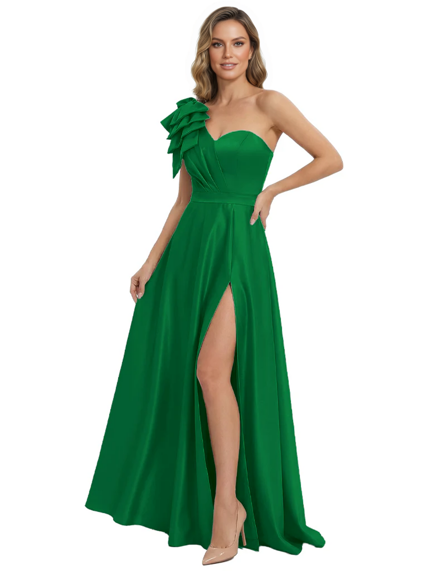 Elegant Mother of the Groom Dress A-Line Satin Formal Gown with High Slit Ruched Bodice