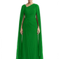 Elegant Asymmetric Neck Long A-Line Chiffon Mother of the Brides Dresses Mom Outfit with Cape