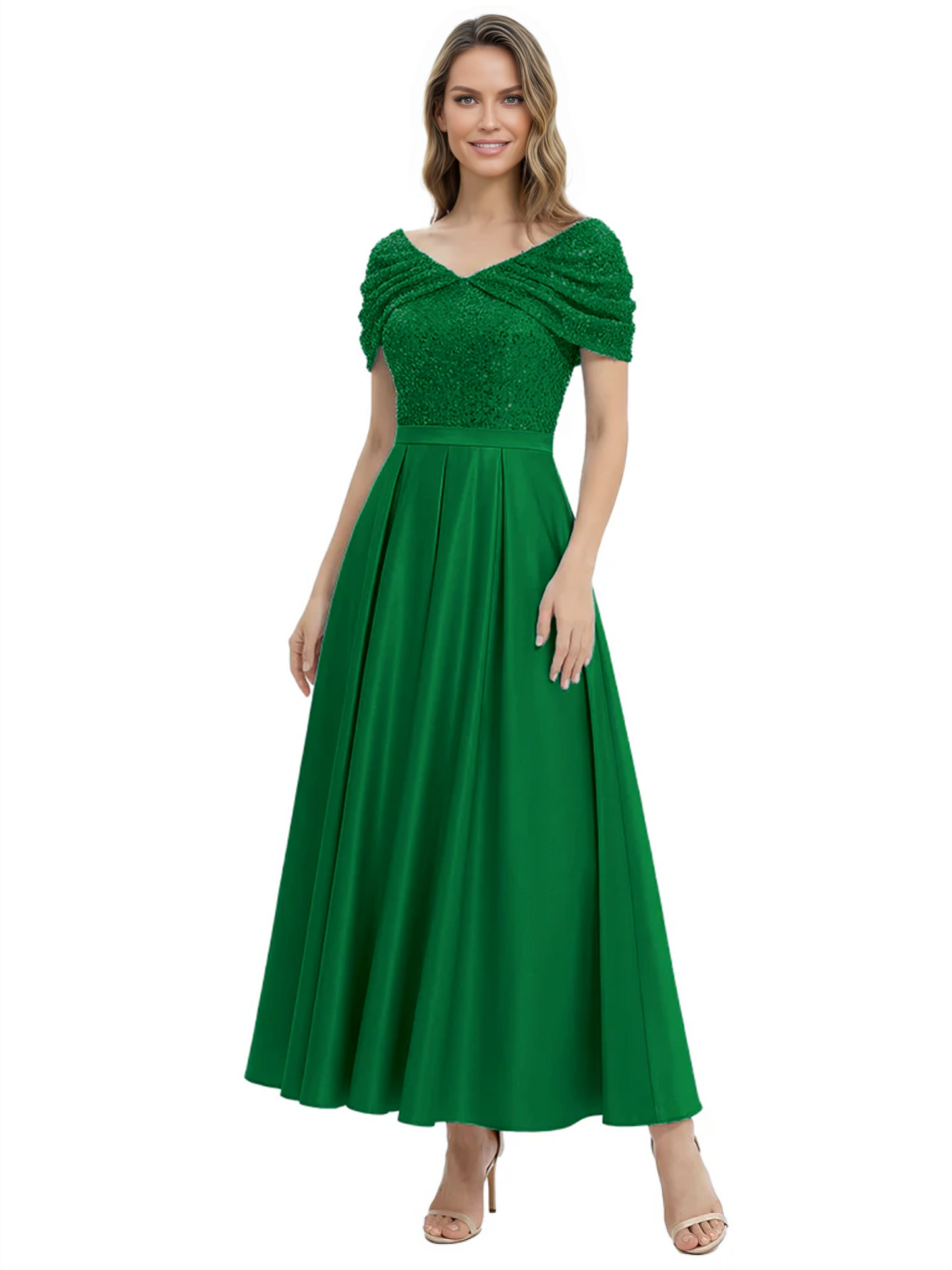 Luxury Formal Dress Sparkling Sequin Top Mother of Bride Dress Silk Satin A-Line Gowns
