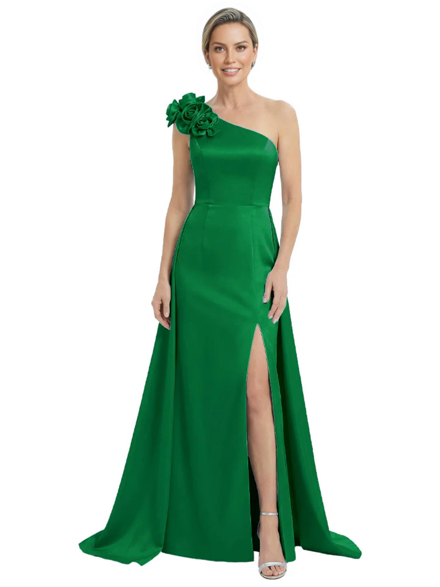 One Shoulder Mother of the Bride Dress with 3D Floral Detail Formal Dress A-Line Gowns with Slit