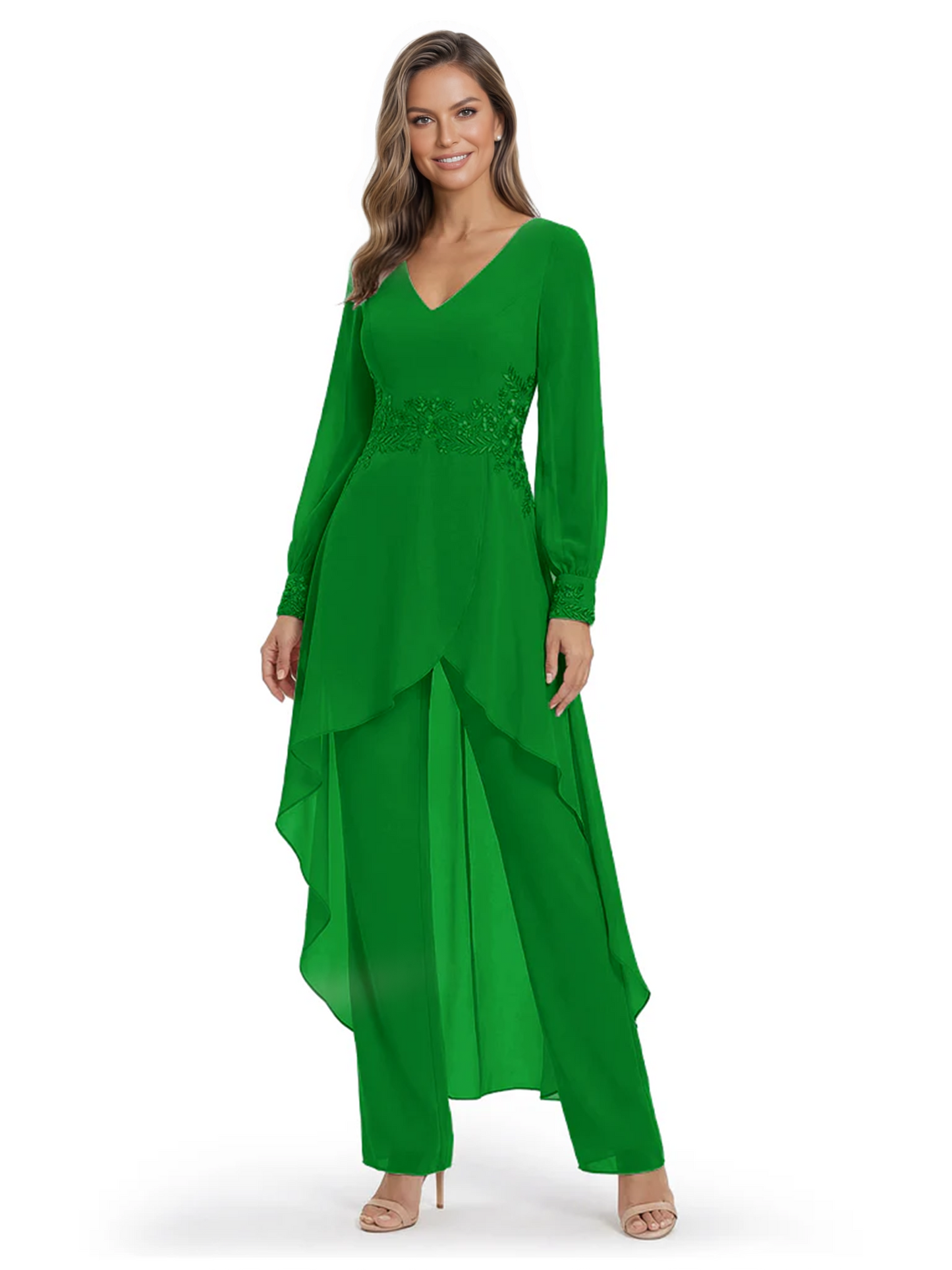 Luxury Black Formal Trousers Set High-Low Chiffon Top with Sparkling Beaded Detail