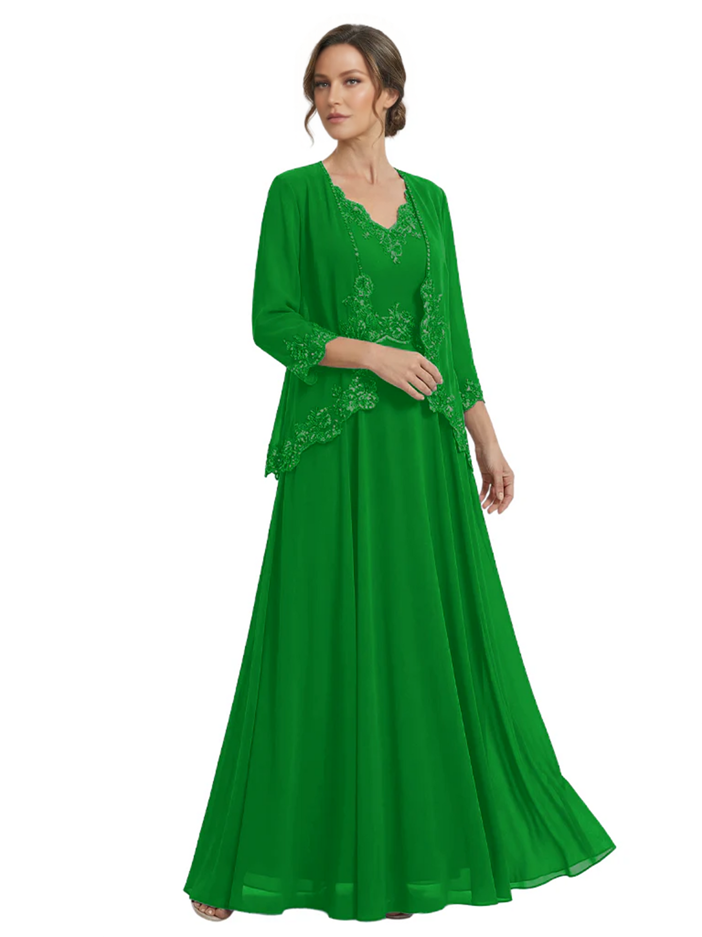 Plus Size A-line Chiffon 3/4 Sleeves Mother of the Brides Dresses Long Jacket Dress
