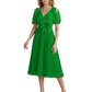 Wedding Formal Dress V-Neck Pleated Chiffon Gown with 3D Flower Accent Knee Length
