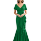 Satin Mother of the Bride Dress with Cascading Ruffles and Mermaid Tail V-Neck