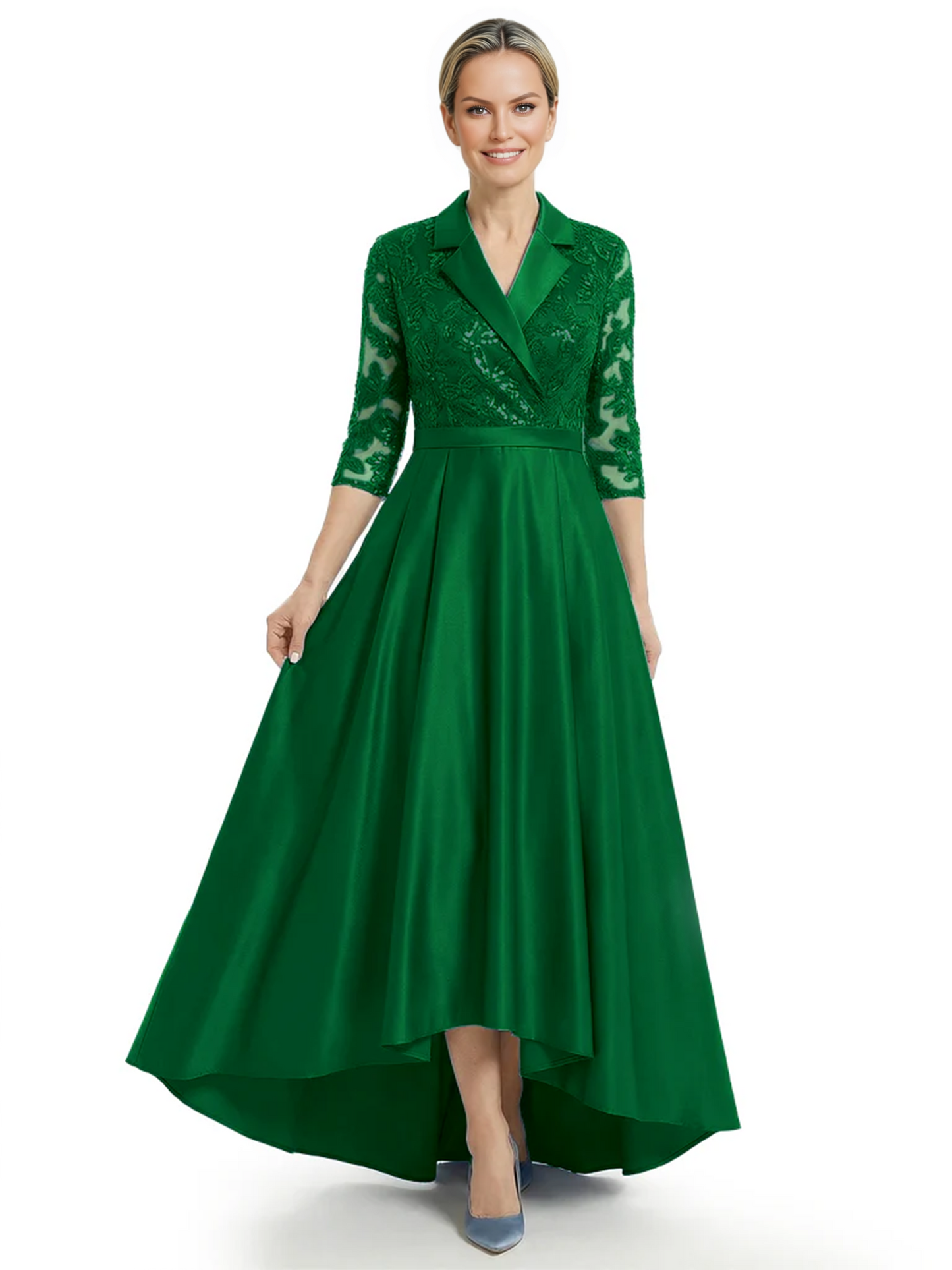 Elegant Mother of Bride Dress Evening Gowns Trending Styles with Lapel Collar 3/4 Sleeves