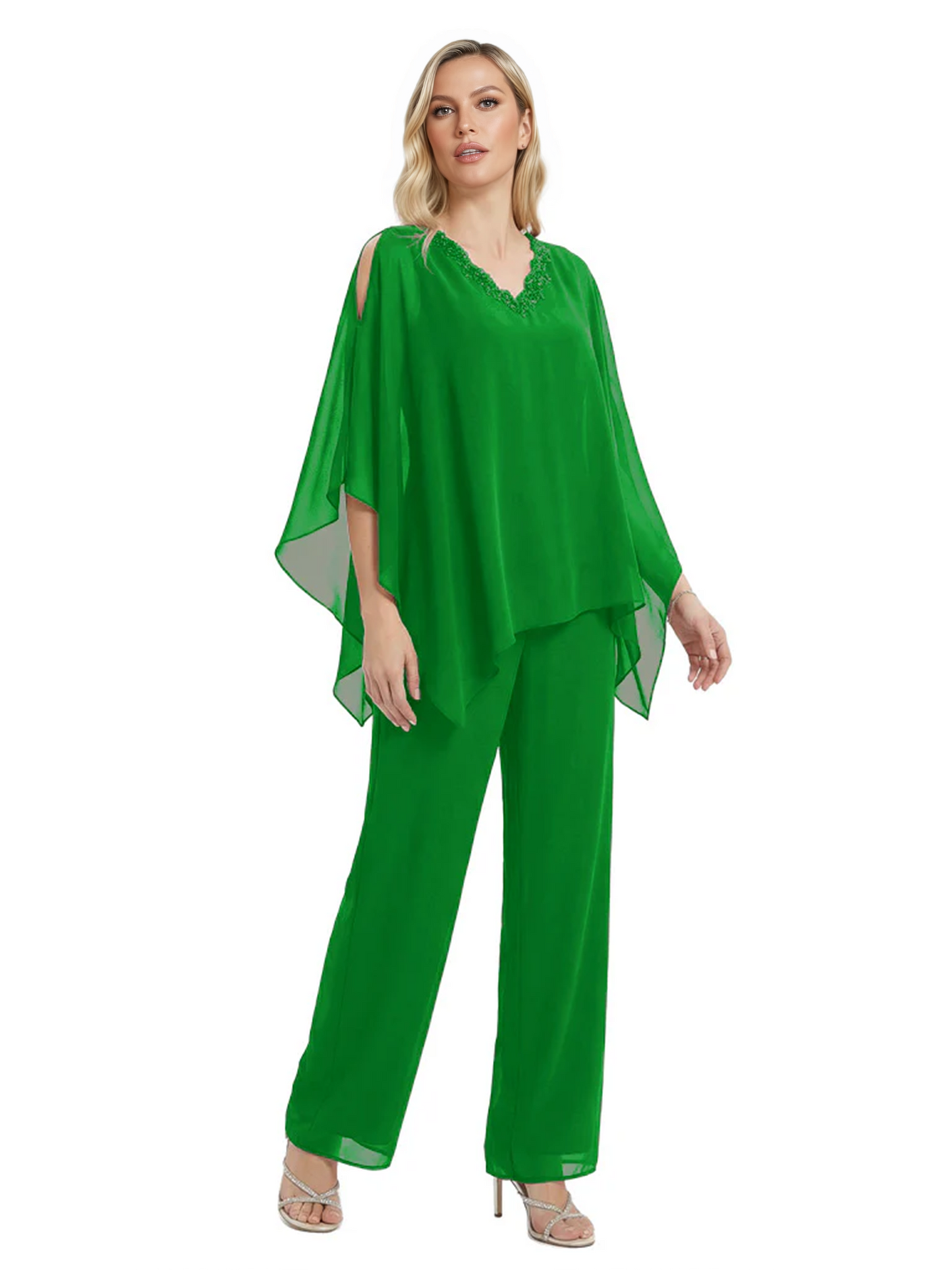 V-Neck Chiffon Mother of the Brides Dresses Plus Size Jacket Suits Wedding