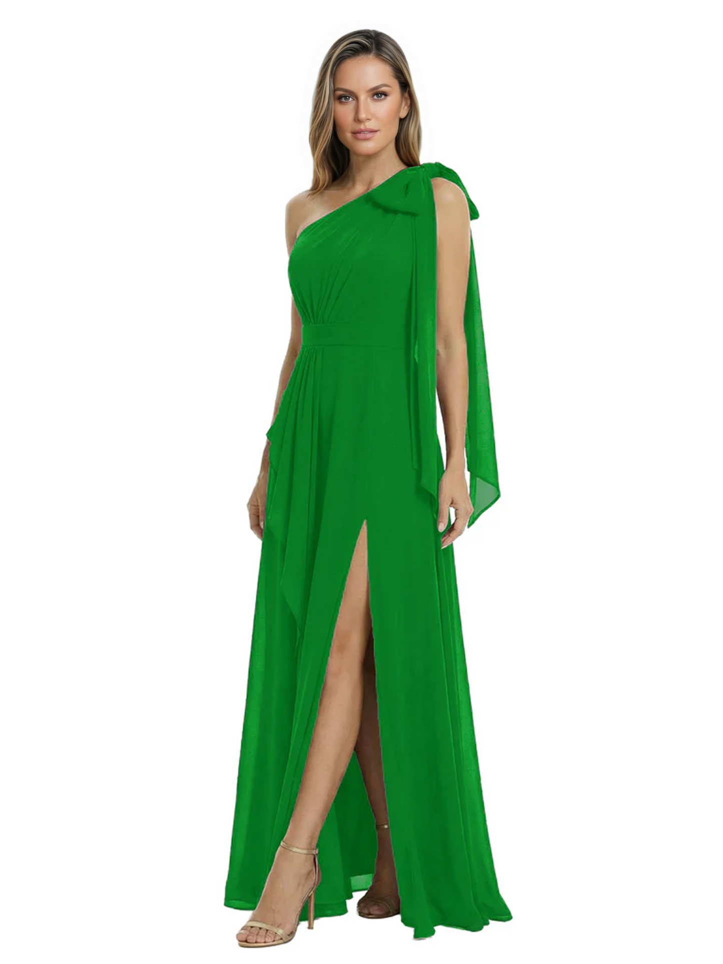 One-Shoulder Mother of the Bride Dress Chiffon Gown with Long Sash Detail