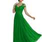 Long A-line Chiffon Short Sleeves Mother of the Brides Dresses Lace Wedding