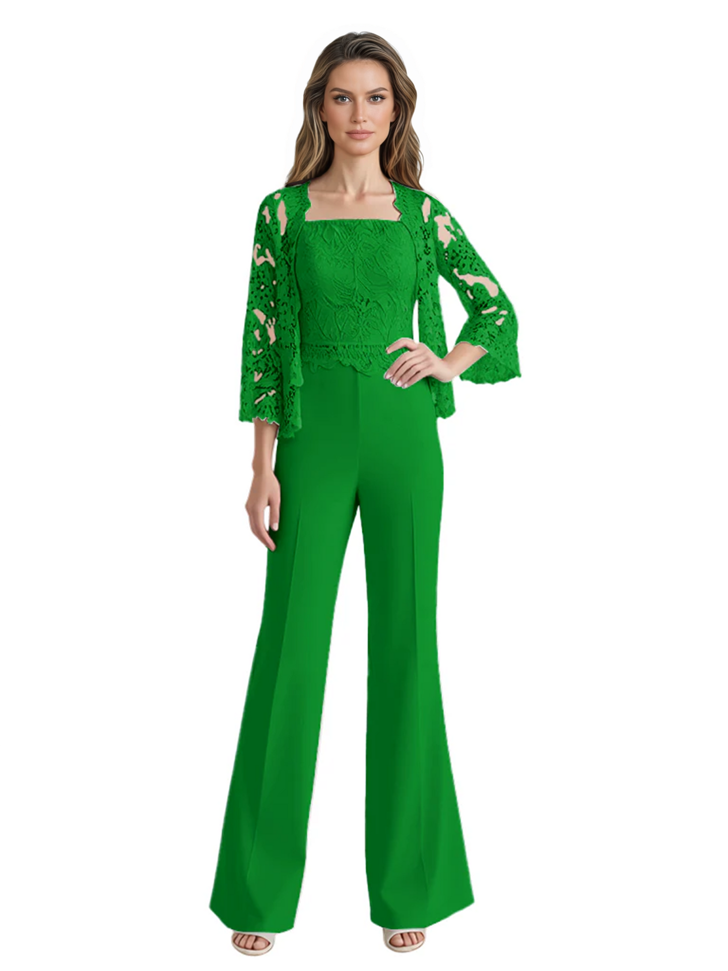 Mother of the Bride Jumpsuit with Lace Jacket 3/4 Sleeve Formal Pant Suit