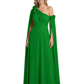 One Shoulder Mother of the Bride Dress Asymmetrical Cape Sleeve Gown with Floral