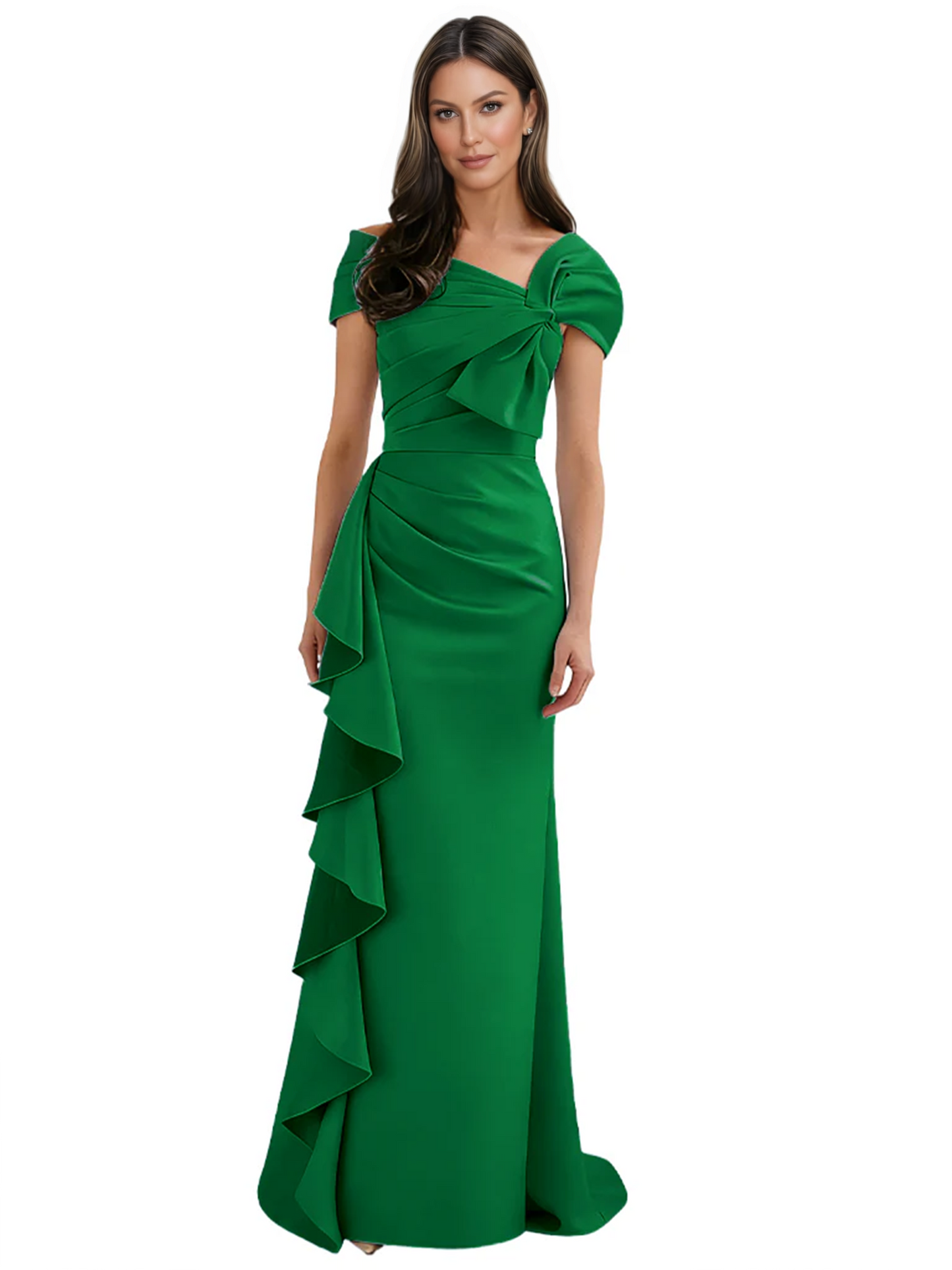 Elegant Mother of Bride Dress Formal Gowns Mermaid Ruffle Floor Length Asymmetric Neckline