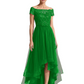 Formal High-Low Mother of the Bride Gown Short Sleeve Lace Maxi Dress with Tiered Skirt