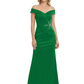 Off Shoulder Mother of the Bride Dress Beaded Waist Satin Gown Portrait Neckline