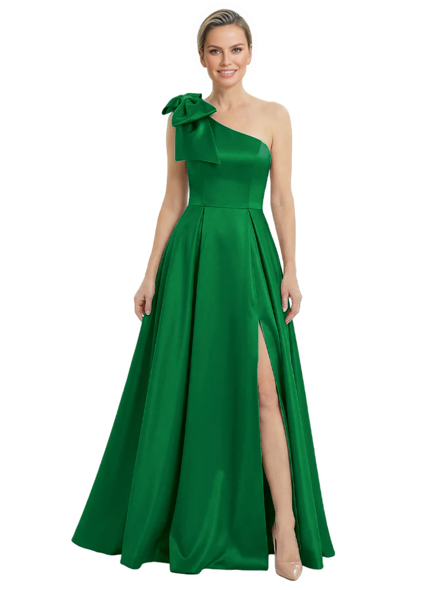 Luxury Bow Black Formal Dress One-Shoulder A-Line Gowns with Sexy Side Slit 2026