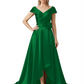 Off Shoulder Mother of the Bride Dress High-Low Satin Gown with Portrait Neckline