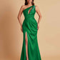 Sexy One Shoulder Soft Satin Side Slit Floor-Length Mermaid Bridesmaid Dresses