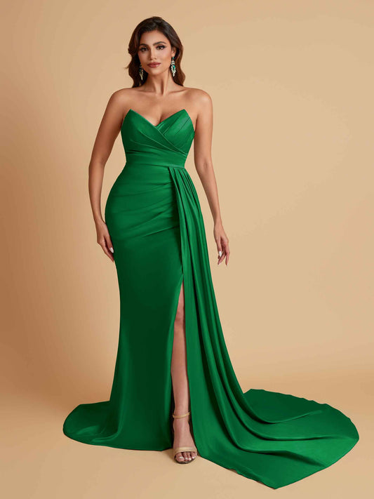 Sexy Soft Satin Mermaid V-neck Floor-Length Mermaid Bridesmaid Dresses