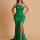 Sexy Soft Satin Mermaid One Shoulder Side Slit Beading Floor-Length Bridesmaid Dresses Online