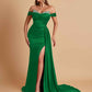 Gorgeous Soft Satin V-neck Off-the-Shoulder Side-Slit Mermaid Bridesmaid Dresses