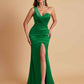 Gorgeous One Shoulder Soft Satin Side Slit Floor-Length Mermaid Bridesmaid Dresses