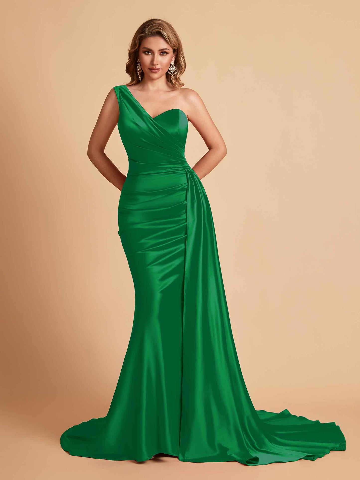 Sexy Satin Mermaid One Shoulder Maxi Long Bridesmaid Dresses Online