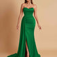 Elegant Soft Satin Sweetheart Strapless Side-Slit Mermaid Bridesmaid Dresses