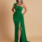 Gorgeous One Shoulder Bow Knot Soft Satin Side Slit Floor-Length Mermaid Bridesmaid Dresses