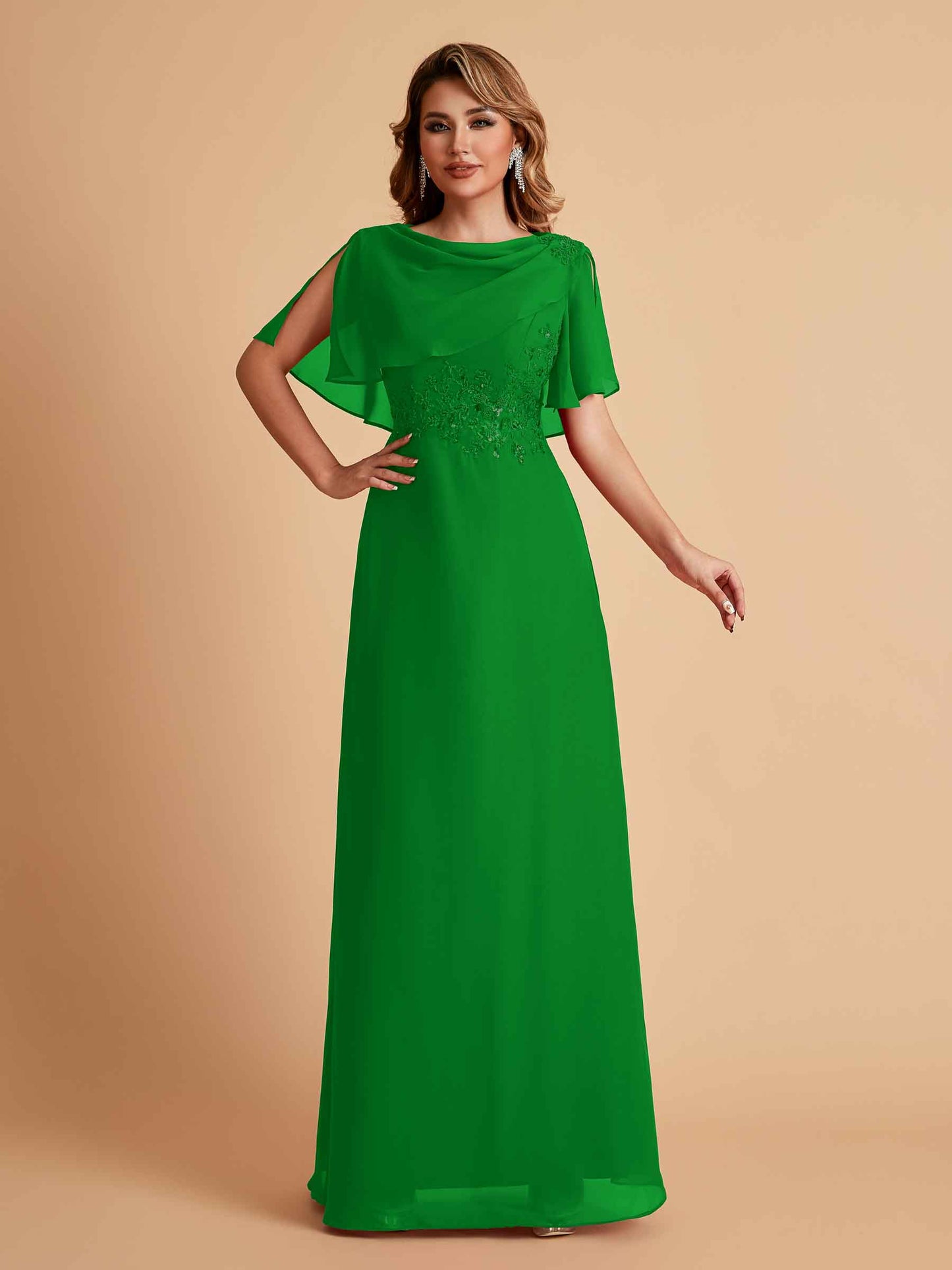 Elegant A-Line Chiffon Half Sleeves Jewel Mother of the Brides Dresses Online