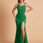 Sexy Satin V-neck Side Slit Mermaid Floor Length Bridesmaid Dresses